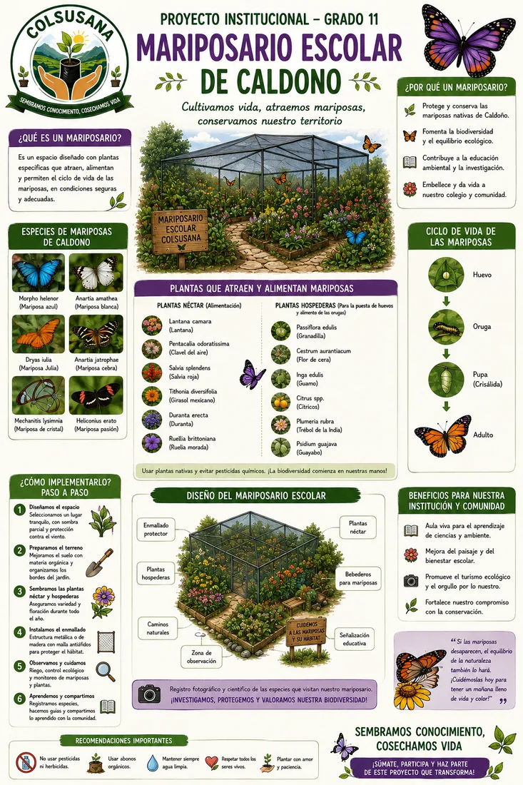 Póster del mariposario escolar de Caldono